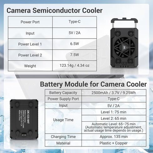 Camera Cooler Kit with Magnetic Rechargeable Battery,Semiconductor Quieter Cooling Fan for ZV-E10 II ZV-1 A7IV A7R5 A7S A6700 FX3 R5 Mark II R50V R50 R6 R7 R8 & More Camera Video Recording Overheating in Saudi Arabia