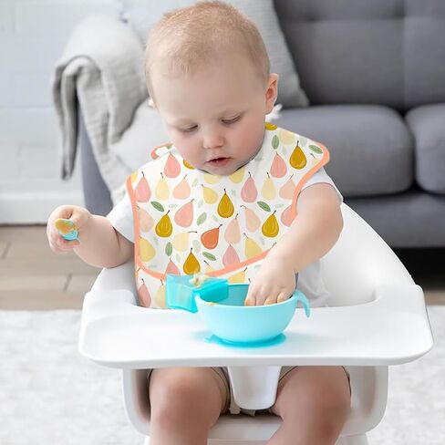 3-Pack Mess Proof Baby Bibs for Eating,Lightweight | Waterproof Toddler Bibs with Catch-All Pocket | Wipeable Feeding Bibs for Girls | Machine Washable in Saudi Arabia