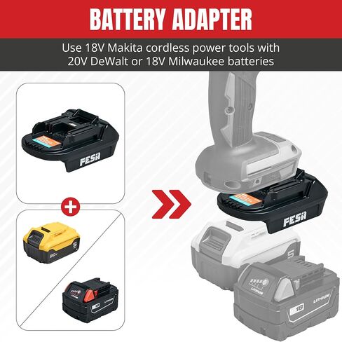 FESA Milwaukee to DeWalt Compatible Battery Adapter - Convert an 18V Milwaukee Battery to Use with DeWalt 20V Cordless Power Tools - Dual Color Body for Easy Identification (Adapter Only) (MIL18DL) in Saudi Arabia