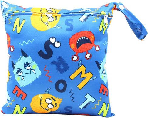Waterproof Wet Dry Bag, Reusable Diaper Pouch with Zipper, Machine Washable Travel Organizer for Beach, Daycare, Kids, Dinosaur Pattern (White Dino) in Saudi Arabia