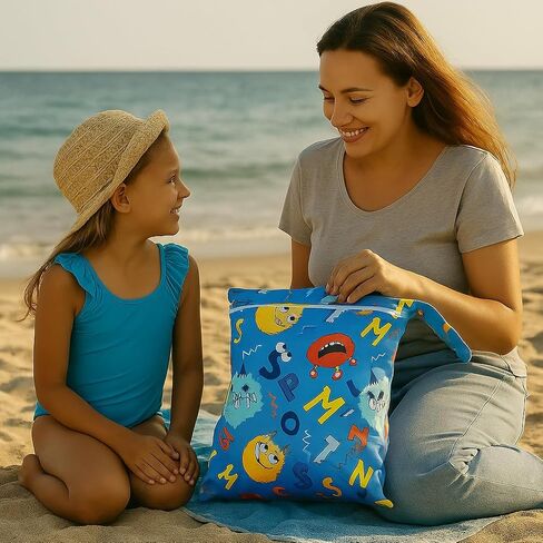Waterproof Wet Dry Bag, Reusable Diaper Pouch with Zipper, Machine Washable Travel Organizer for Beach, Daycare, Kids, Dinosaur Pattern (White Dino) in Saudi Arabia