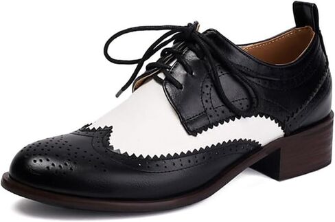 حذاء نسائي من Seborluys Wingtip Oxford برباط وكعب منخفض مكتنز حذاء Brogues Saddle in Kuwait