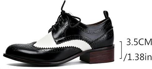حذاء نسائي من Seborluys Wingtip Oxford برباط وكعب منخفض مكتنز حذاء Brogues Saddle in Kuwait