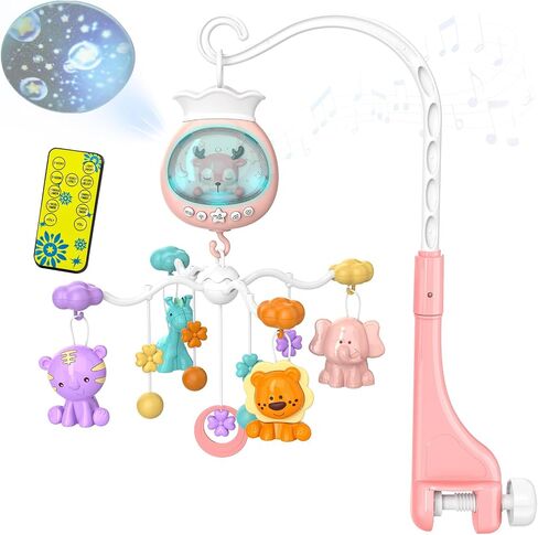 Crib Mobile with Music and Lights, Baby Mobiles for Cribs, Nursery Mobile Arm Hanging Toys for Bassinets Girls Boys Babies, Musical Infant Space Portable Mobiles Clip On Pack and Play Hanger in Saudi Arabia
