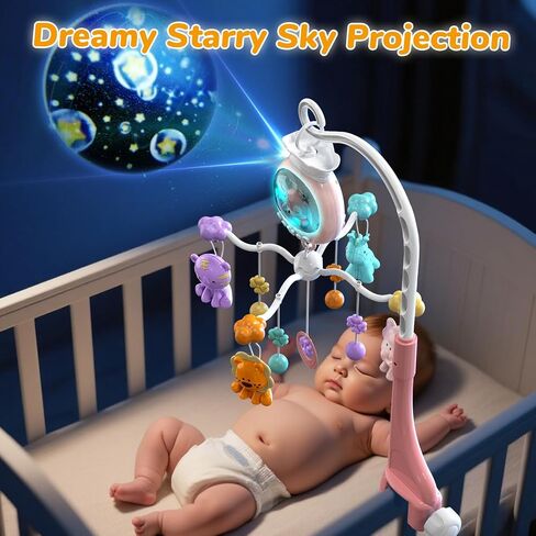 Crib Mobile with Music and Lights, Baby Mobiles for Cribs, Nursery Mobile Arm Hanging Toys for Bassinets Girls Boys Babies, Musical Infant Space Portable Mobiles Clip On Pack and Play Hanger in Saudi Arabia