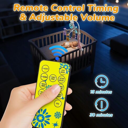 Crib Mobile with Music and Lights, Baby Mobiles for Cribs, Nursery Mobile Arm Hanging Toys for Bassinets Girls Boys Babies, Musical Infant Space Portable Mobiles Clip On Pack and Play Hanger in Saudi Arabia