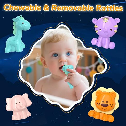 Crib Mobile with Music and Lights, Baby Mobiles for Cribs, Nursery Mobile Arm Hanging Toys for Bassinets Girls Boys Babies, Musical Infant Space Portable Mobiles Clip On Pack and Play Hanger in Saudi Arabia