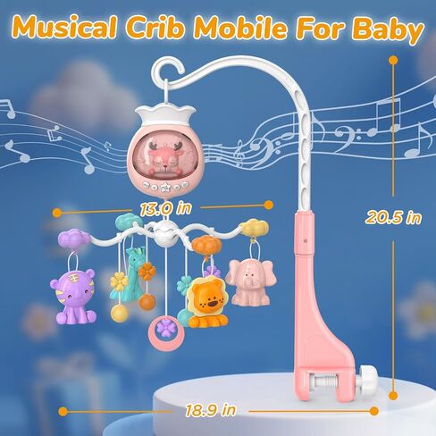 Crib Mobile with Music and Lights, Baby Mobiles for Cribs, Nursery Mobile Arm Hanging Toys for Bassinets Girls Boys Babies, Musical Infant Space Portable Mobiles Clip On Pack and Play Hanger in Saudi Arabia