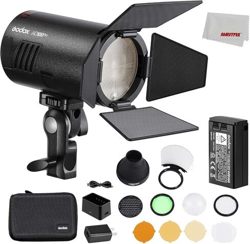 Godox AD100Pro AD100 Pro 100Ws TTL Outdoor Flash,2.4GHz Wireles XSystem,1/8000 HSS 2600mAh Battery 0.01-1.5s Recycling,with AK-R1 Round Head Accessories Kit, Three-Color Diffusers in Saudi Arabia