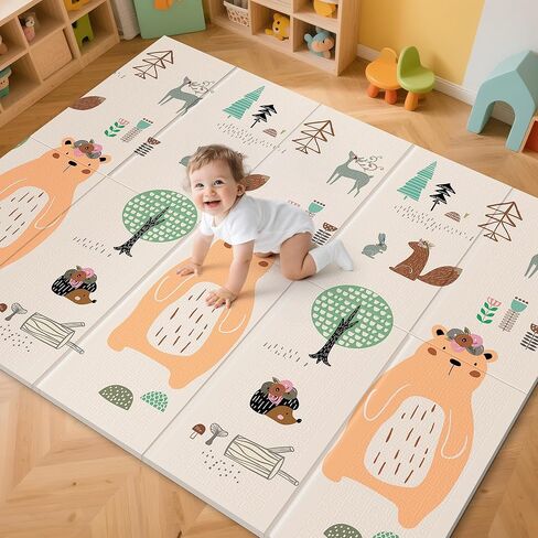UANLAUO Foldable Baby Play Mat for Babies 6-12 Months, Foam Playmat for Floor 59 x59 Babies Kids Play Mat - Reversible Lightweight Easy Storage and Travel, Waterproof Activity Playmats for Toddlers in Saudi Arabia