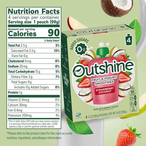 Outshine Fruit & Yogurt Smoothie الموز والفراولة، كيس عصير، وجبة خفيفة أثناء التنقل، 24 قطعة in Saudi Arabia