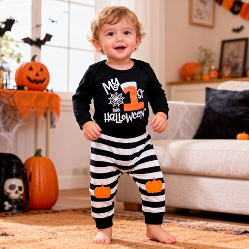My 1st Halloween Baby Boy Outfits Newborn Boy Clothes Long Sleeves Romper Pumpkin Pants with Hat 3Pcs 0-18 Months in Saudi Arabia