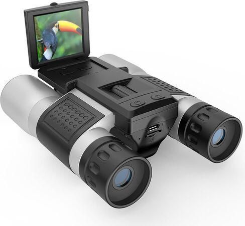 ZZSTAR 12x32 High Powered Binoculars for Adults, Binoculars with Camera, Large View, 2" LTPS Display 5MP 1080P Video Photo Recorder for Bird Watching Travel Concert, with 32GB Micro SD Card, Silvery in Saudi Arabia