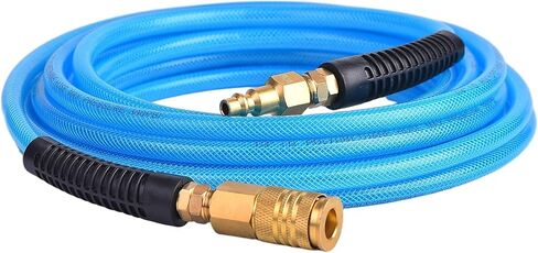 25FT 1/4 Inch Reinforced Polyurethane Air Hose for Compressor - Flexible Heavy Duty Braided Pneumatic Hose with Quick Connect Fittings 300 PSI for Garage Shop Automotive Use in Kuwait