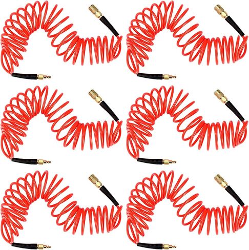 Flutesan 6 Pack 1/4 in x 25 ft Polyurethane Recoil Air Hose Air Compressor Hose Flexible Coil Line with Bend Restrictor 1/4" Industrial Quick Coupler and Plug for Household Garage Station (Blue) in Saudi Arabia