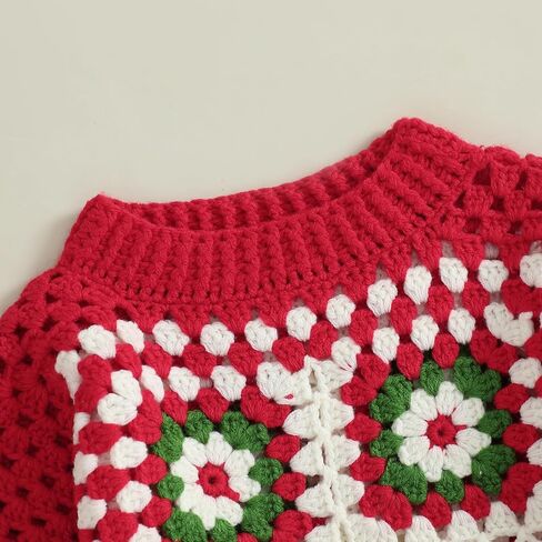 Infant Toddler Baby Girls Pullover Sweater Handmade Crochet Squarey Floral Crewneck Knitwear Fall Winter Clothes in Saudi Arabia