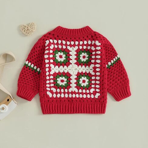 Infant Toddler Baby Girls Pullover Sweater Handmade Crochet Squarey Floral Crewneck Knitwear Fall Winter Clothes in Saudi Arabia