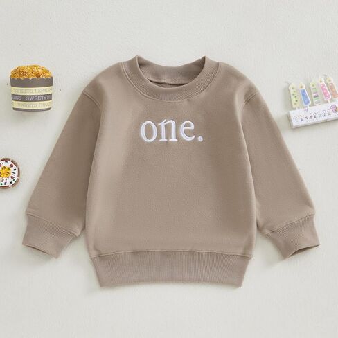 Toddler Baby Boy Girl One/Two Years Birthday Outfit Long Sleeve Embroidery Sweatshirt Shirt Crewneck Pullover Tops in Kuwait