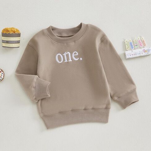 Toddler Baby Boy Girl One/Two Years Birthday Outfit Long Sleeve Embroidery Sweatshirt Shirt Crewneck Pullover Tops in Kuwait