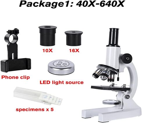 Microscope 640X 1280X 2000X HD Biological Microscope Monocular Student Education Light Phone Holder Electronic Eyepiece,White-Package2(White Package2(40X) in Saudi Arabia