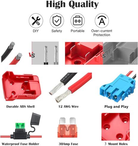 محول للمركبات ذات العجلات الكهربائية - لمحول بطارية Milwaukee M18 18 فولت إلى محول 12 فولت مع مجموعة كابل 12AWG وحماية الصمامات 30 أمبير - محول بطارية لألعاب الركوب للأطفال والسيارات الكهربائية والشاحنات in Kuwait