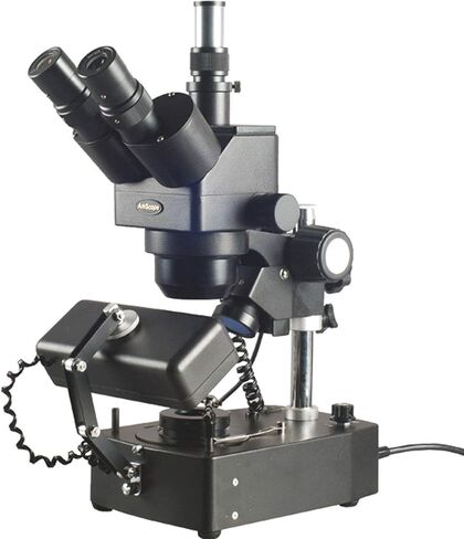 AmScope SH-2TY-SL-DK Professional Trinocular Stereo Zoom Microscope, WF10x and WF15x Eyepieces, 10X-60X Magnification, 1X-4X Zoom Objective, Upper/Lower/Side Lighting, 110V-120V, Includes Darkfield Condenser in Saudi Arabia