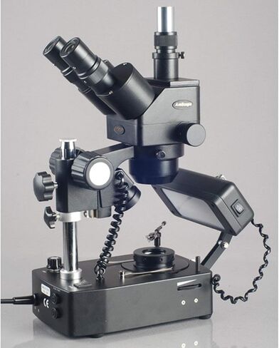 AmScope SH-2TY-SL-DK Professional Trinocular Stereo Zoom Microscope, WF10x and WF15x Eyepieces, 10X-60X Magnification, 1X-4X Zoom Objective, Upper/Lower/Side Lighting, 110V-120V, Includes Darkfield Condenser in Saudi Arabia