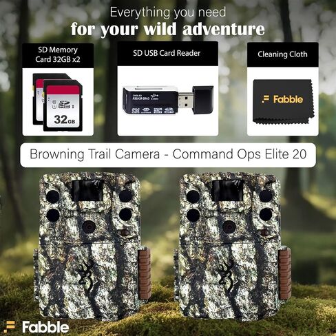 مجموعة كاميرا Browning Command Ops Elite 20 Trail مع بطاقة SD وقطعة قماش للتنظيف - مجموعة كاملة للحياة البرية والكشافة الخارجية للصيد والمراقبة والأمن in Kuwait