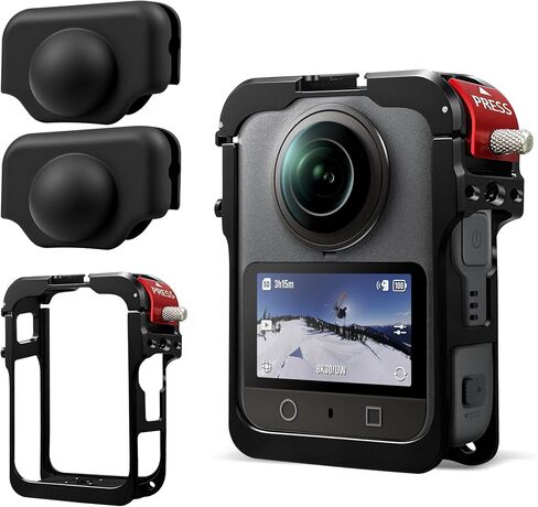 (1+2) مجموعة قفص كاميرا معدنية Orzero متوافقة مع DJI OSMO 360 مع عبوتين من أغطية العدسات وحامل توسيع متعدد، إطار واقٍ من سبائك الألومنيوم مع قفل أمان مزدوج الحماية سهل التركيب in Saudi Arabia
