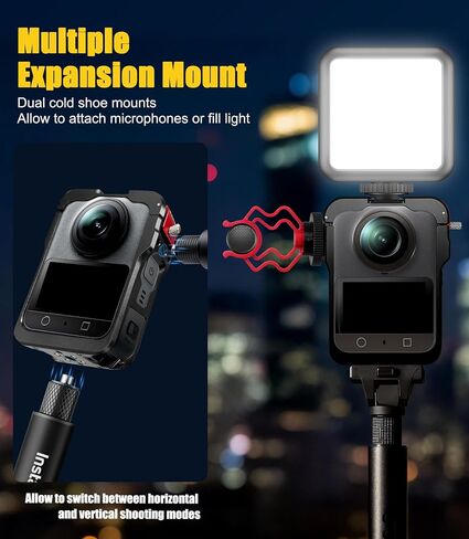 (1+2) مجموعة قفص كاميرا معدنية Orzero متوافقة مع DJI OSMO 360 مع عبوتين من أغطية العدسات وحامل توسيع متعدد، إطار واقٍ من سبائك الألومنيوم مع قفل أمان مزدوج الحماية سهل التركيب in Saudi Arabia