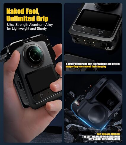 (1+2) مجموعة قفص كاميرا معدنية Orzero متوافقة مع DJI OSMO 360 مع عبوتين من أغطية العدسات وحامل توسيع متعدد، إطار واقٍ من سبائك الألومنيوم مع قفل أمان مزدوج الحماية سهل التركيب in Saudi Arabia