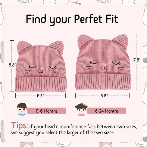 Cute Baby Cat Ears Hat Winter Knitted Beanie for Infant Toddler Boys Girls Kids Warm Fleece Lined Skull Cap for 0-24 Months in Saudi Arabia