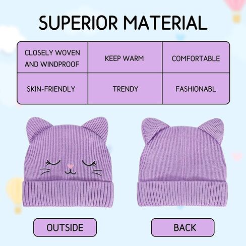 Cute Baby Cat Ears Hat Winter Knitted Beanie for Infant Toddler Boys Girls Kids Warm Fleece Lined Skull Cap for 0-24 Months in Saudi Arabia