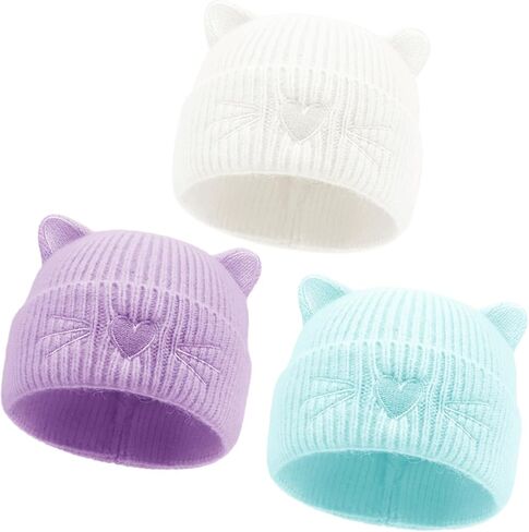 Baby Beanie Winter Hat with Cat Ear for Infant Toddler Boys Girls Kids Soft Knitted Hat Warm Skull Cap in Saudi Arabia