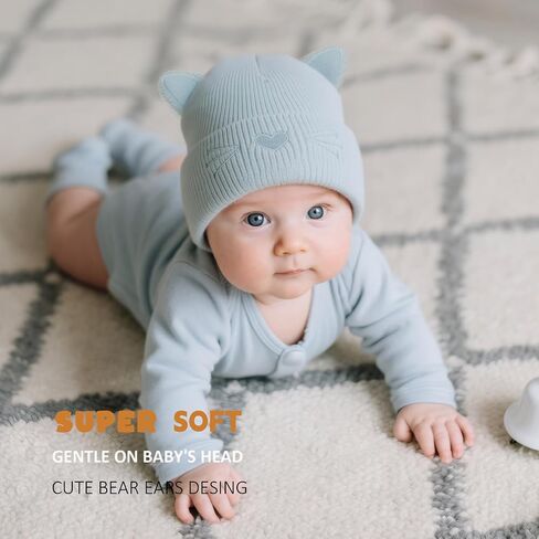 Baby Beanie Winter Hat with Cat Ear for Infant Toddler Boys Girls Kids Soft Knitted Hat Warm Skull Cap in Saudi Arabia