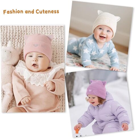 Baby Beanie Winter Hat with Cat Ear for Infant Toddler Boys Girls Kids Soft Knitted Hat Warm Skull Cap in Saudi Arabia