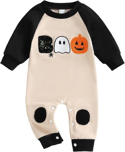 Bagilaanoe Newborn Baby Boy Halloween Outfit Pumpkin Boo Embroidery Long Sleeve Romper One Piece Jumpsuit Clothes in Saudi Arabia