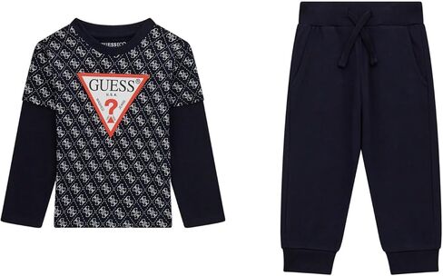 طقم تي شيرت بأكمام طويلة وسروال نشط من GUESS للأولاد الصغار in Kuwait