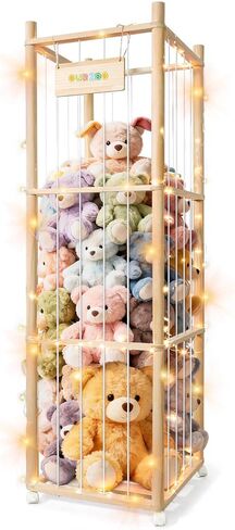Stuffed Animal Storage Organizer, Wood Stuffed Animals Zoo Holder with Wheels, Extra Large Capacity Plusies Toy Cage with LED Lights, Space Save Toy Storage Tower for Nursery Playroom Kids Bedroom in Saudi Arabia