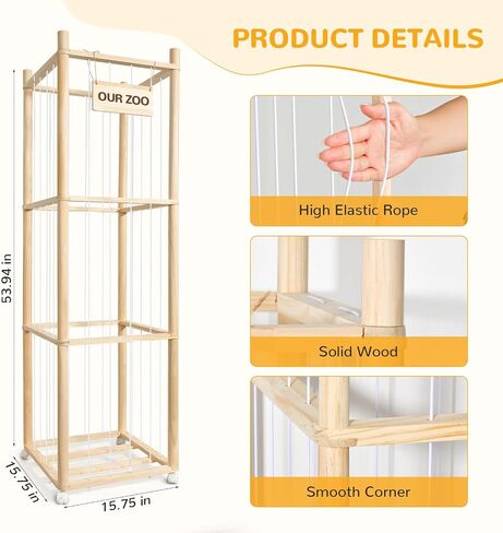 Stuffed Animal Storage Organizer, Wood Stuffed Animals Zoo Holder with Wheels, Extra Large Capacity Plusies Toy Cage with LED Lights, Space Save Toy Storage Tower for Nursery Playroom Kids Bedroom in Saudi Arabia