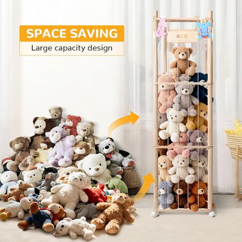 Stuffed Animal Storage Organizer, Wood Stuffed Animals Zoo Holder with Wheels, Extra Large Capacity Plusies Toy Cage with LED Lights, Space Save Toy Storage Tower for Nursery Playroom Kids Bedroom in Saudi Arabia
