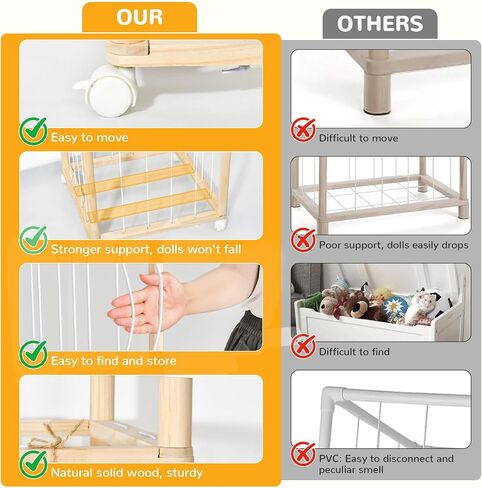Stuffed Animal Storage Organizer, Wood Stuffed Animals Zoo Holder with Wheels, Extra Large Capacity Plusies Toy Cage with LED Lights, Space Save Toy Storage Tower for Nursery Playroom Kids Bedroom in Saudi Arabia