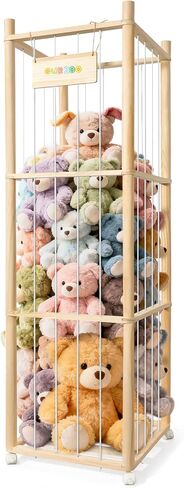 Stuffed Animal Storage Organizer, Wood Stuffed Animals Zoo Holder with Wheels, Extra Large Capacity Plusies Toy Cage with LED Lights, Space Save Toy Storage Tower for Nursery Playroom Kids Bedroom in Saudi Arabia