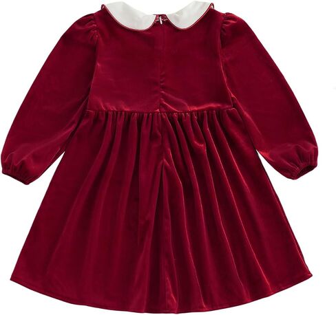 PUHHAPIEY Toddler Baby Girl Christmas Dress Velvet Smocked Long Sleeve Peter Pan Collar A Line Dress Cute Winter Clothes in Saudi Arabia