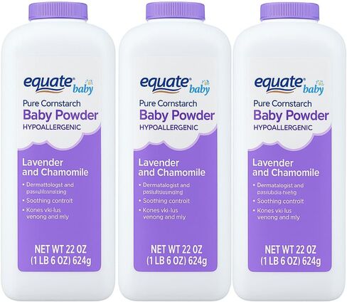 Equate Baby Pure Cornstarch Baby Powder – Hypoallergenic, Lavender & Chamomile – Talc-Free – 22 oz Each, Pack of 3 (Total 66 oz) in Saudi Arabia