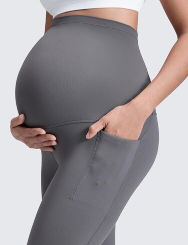 CRZ YOGA Womens Butterluxe Maternity Leggings with Pockets 25" - Soft Workout Active Yoga Pregnancy Pants Over The Belly in Saudi Arabia