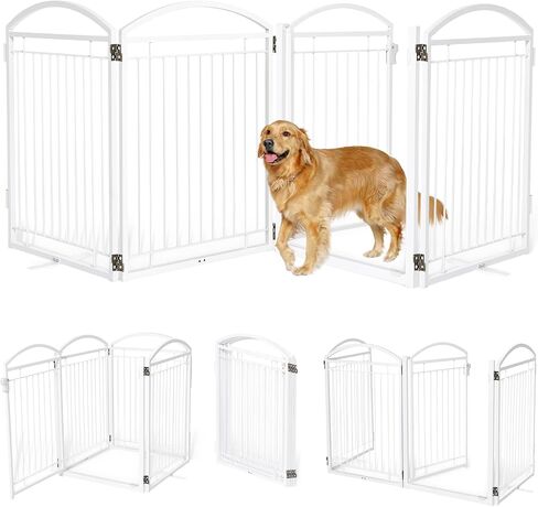 Full Metal Free Standing Dog Gate with Door for Outdoor Indoor,96'' Extra Wide 32'' Tall Dog Gate for The Doorways,Large Openings,Decks,Porch,Pet Freestanding Safety Fence(4 Panels,Black) in Saudi Arabia