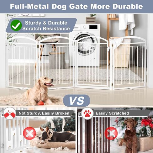 Full Metal Free Standing Dog Gate with Door for Outdoor Indoor,96'' Extra Wide 32'' Tall Dog Gate for The Doorways,Large Openings,Decks,Porch,Pet Freestanding Safety Fence(4 Panels,Black) in Saudi Arabia