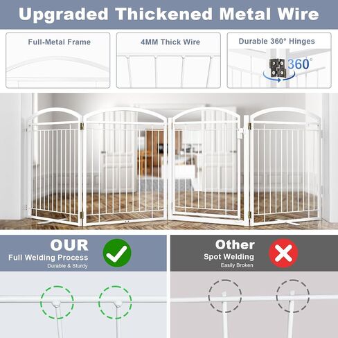 Full Metal Free Standing Dog Gate with Door for Outdoor Indoor,96'' Extra Wide 32'' Tall Dog Gate for The Doorways,Large Openings,Decks,Porch,Pet Freestanding Safety Fence(4 Panels,Black) in Saudi Arabia