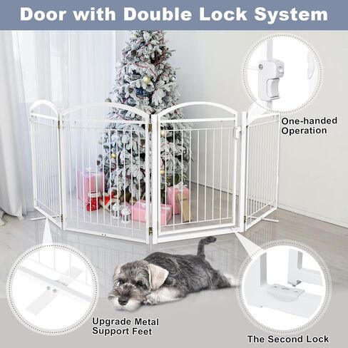 Full Metal Free Standing Dog Gate with Door for Outdoor Indoor,96'' Extra Wide 32'' Tall Dog Gate for The Doorways,Large Openings,Decks,Porch,Pet Freestanding Safety Fence(4 Panels,Black) in Saudi Arabia